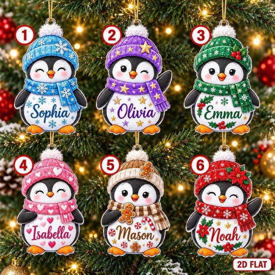 Picture of Personalized Penguin Christmas Ornament 2026, Custom Name Penguin Ornament, Kids Christmas Gift, Family Holiday Keepsake, Stocking Stuffer