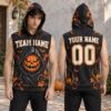 Picture of Personalized Halloween Sleeveless Hoodie, Custom Name & Number Pumpkin Hoodie, Spooky Jack O Lantern Team Shirt, Halloween Gift Shirt