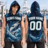 Picture of Personalized Marlin Fishing Sleeveless Hoodie, Custom Name Number Fishing Shirt, Deep Sea Fishing Jersey, Fisherman Gift for Men
