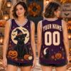 Picture of Personalized Halloween Black Cat Jersey, Custom Name Witch Cat Sleeveless Shirt, Pumpkin Spooky Season Jersey, Halloween Gift for Women