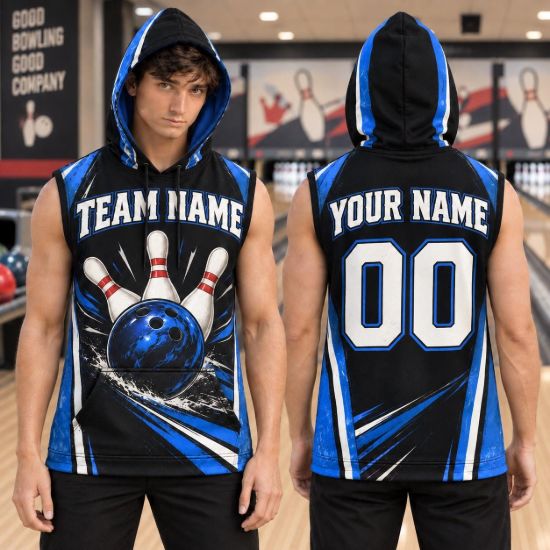 Picture of Personalized Bowling Sleeveless Hoodie, Custom Team Name Number Bowling Shirt, Bowling Team Jersey, Bowler Gift for Men Women