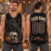 Picture of Personalized Halloween Basketball Jersey, Custom Name Raven Skull Shirt, Gothic Spooky Jersey, Halloween Sportswear, Horror Gift for Men