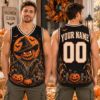 Picture of Personalized Halloween Scarecrow Jersey, Custom Name Pumpkin Sleeveless Shirt, Jack O Lantern Spooky Jersey, Halloween Fall Gift for Men