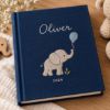 Picture of Personalized Baby Memory Book, Embroidered Elephant Keepsake Journal, Custom Name Baby Album, First Year Milestone Book, Newborn Baby Gift