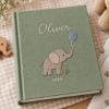 Picture of Personalized Baby Memory Book, Embroidered Elephant Keepsake Journal, Custom Name Baby Album, First Year Milestone Book, Newborn Baby Gift