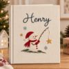 Picture of Personalized Christmas Memory Book, Snowman Keepsake Journal, Embroidered Holiday Album, Custom Family Name Book, Winter Christmas Gift