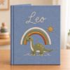 Picture of Personalized Baby Memory Book, Dinosaur Keepsake Journal, Embroidered Rainbow Nursery Album, Custom Name First Year Baby Gift, Dino Book
