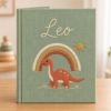 Picture of Personalized Baby Memory Book, Dinosaur Keepsake Journal, Embroidered Rainbow Nursery Album, Custom Name First Year Baby Gift, Dino Book