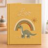 Picture of Personalized Baby Memory Book, Dinosaur Keepsake Journal, Embroidered Rainbow Nursery Album, Custom Name First Year Baby Gift, Dino Book