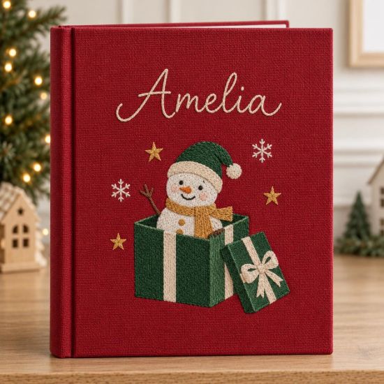 Picture of Personalized Christmas Memory Book, Christmas Surprise Snowman Keepsake Journal, Embroidered Holiday Story Album, Custom Name Winter Gift