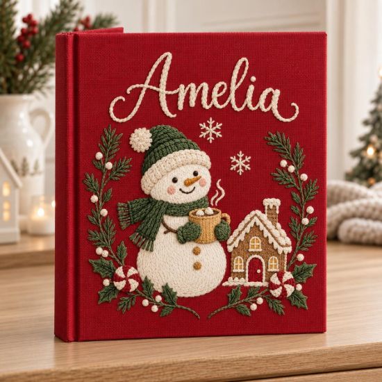 Picture of Personalized Christmas Memory Book, Cozy Winter Wonderland Keepsake Journal, Snowman Gingerbread Holiday Album, Custom Family Name Gift 2026