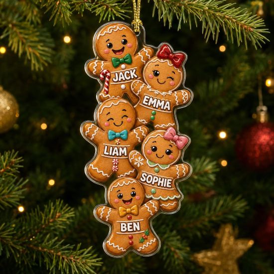 Picture of Personalized Gingerbread Family Ornament, Custom Names Christmas Ornament, Gingerbread Kids Keepsake, Family Christmas Gift 2026, Tree Decor