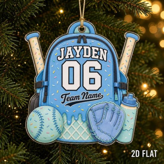 Picture of Personalized Baseball Ornament, Custom Name & Number Sports Backpack Keepsake, Baseball Player Christmas Gift, Team Spirit Holiday Decor