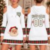 Picture of Personalized Christmas Santa Hoodie Dress, Custom Name Number Christmas Jersey Dress, Red Plaid Cold Shoulder Dress, Christmas Gift for Her