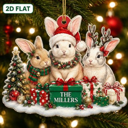 Picture of Personalized Bunny Family Christmas Ornament, Custom Rabbit Family Gift, Woodland Animal Ornament, Family Name Keepsake, Cute Holiday Decor