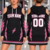 Picture of Personalized Team Hoodie Dress, Custom Name Number Sports Dress, Pink Lightning Cold Shoulder Jersey Dress, Team Gift for Women Christmas