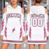 Picture of Personalized Team Hoodie Dress, Custom Name Number Sports Dress, Pink Lightning Cold Shoulder Jersey Dress, Team Gift for Women Christmas
