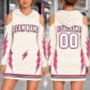 Picture of Personalized Team Hoodie Dress, Custom Name Number Sports Dress, Pink Lightning Cold Shoulder Jersey Dress, Team Gift for Women Christmas