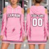 Picture of Personalized Team Hoodie Dress, Custom Name Number Sports Dress, Pink Lightning Cold Shoulder Jersey Dress, Team Gift for Women Christmas