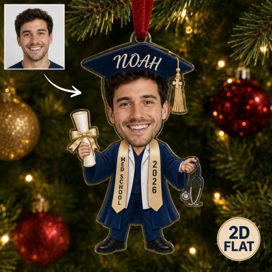 Picture of Personalized Graduation Ornament, Custom Medical School Graduation Gift, Doctor Graduation Keepsake, Photo Face Ornament, Class Of 2026 Gift