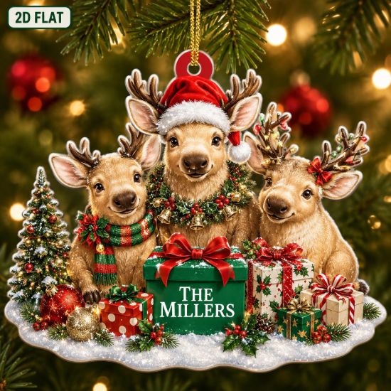 Picture of Personalized Reindeer Family Christmas Ornament, Custom Deer Family Gift, Woodland Christmas Decor, Animal Family Keepsake, Holiday Ornament