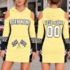Picture of Personalized Racing Hoodie Dress, Custom Name Number Race Car Dress, Checkered Flag Cold Shoulder Dress, Racing Team Gift for Women