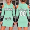 Picture of Personalized Racing Hoodie Dress, Custom Name Number Race Car Dress, Checkered Flag Cold Shoulder Dress, Racing Team Gift for Women