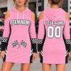 Picture of Personalized Racing Hoodie Dress, Custom Name Number Race Car Dress, Checkered Flag Cold Shoulder Dress, Racing Team Gift for Women