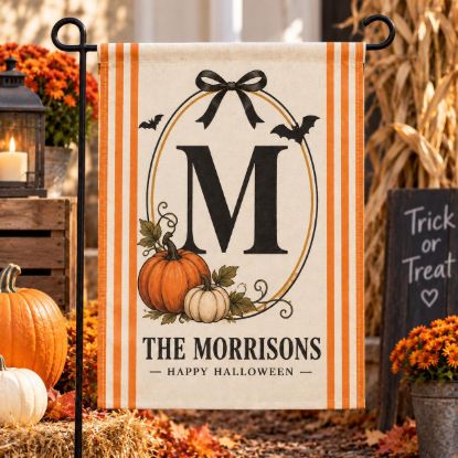 Picture of Personalized Halloween Garden Flag, Custom Monogram Family Name Flag, Pumpkin Fall Yard Decor, Halloween Porch Decor, Housewarming Gift