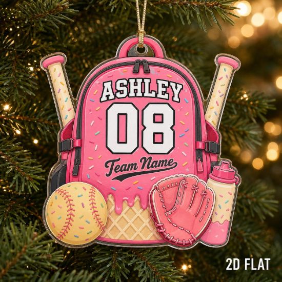 Picture of Personalized Softball Backpack Ornament, Custom Softball Player Gift, Sports Team Christmas Ornament, Girl Athlete Keepsake, Jersey Gift