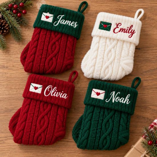 Picture of Personalized Embroidered Christmas Stocking, Custom Name Knit Stocking, Christmas Letter Embroidery, Family Holiday Stocking Gift 2026