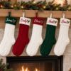 Picture of Personalized Embroidered Christmas Stocking, Custom Name Knit Stocking, Holly Berry Embroidery, Family Holiday Stocking Gift 2026 Christmas