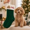 Picture of Personalized Embroidered Dog Christmas Stocking, Custom Pet Name Knit Stocking, Dog Portrait Embroidery, Pet Holiday Gift 2026 Christmas