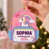 Picture of Unicorn Kindergarten Ornament, Personalized Backpack Keepsake, Custom Name School Gift, Preschool Graduation Ornament, Class of 2026 Gift