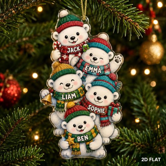 Picture of Personalized Bear Family Ornament, Custom Name Christmas Acrylic Ornament, Polar Bear Family Tree Decor, Cute Holiday Keepsake Gift 2026