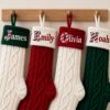 Picture of Personalized Embroidered Christmas Stocking, Custom Name Knit Stocking, Candy Cane Initial Stocking, Family Christmas Decor 2026