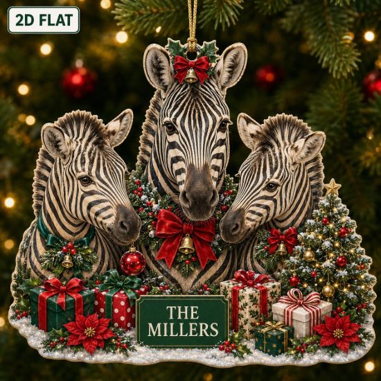 Picture of Personalized Zebra Family Ornament, Custom Christmas Acrylic Ornament, Safari Animal Tree Decor With Name, Unique Holiday Keepsake Gift 2026