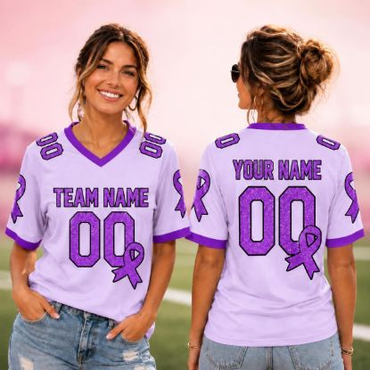Picture of Personalized Epilepsy Awareness Jersey, Custom Name Number Purple Ribbon Shirt, Epilepsy Support Team Jersey, Epilepsy Gift 2026 Support