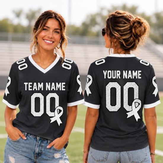 Picture of Personalized Lung Cancer Awareness Jersey, Custom Name Number White Ribbon Shirt, Lung Cancer Support Team Jersey, Survivor Gift 2026