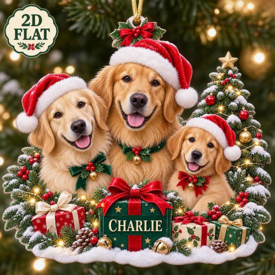 Picture of Golden Retriever Ornament, Personalized Dog Family Christmas Ornament, Custom Name Pet Acrylic Ornament, Cute Dog Lover Holiday Gift 2026