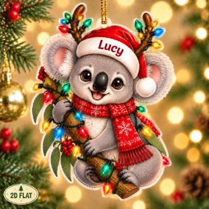 Picture of Koala Christmas Ornament, Personalized Animal Acrylic Ornament, Custom Name Koala Tree Decor, Cute Australian Wildlife Holiday Keepsake Gift