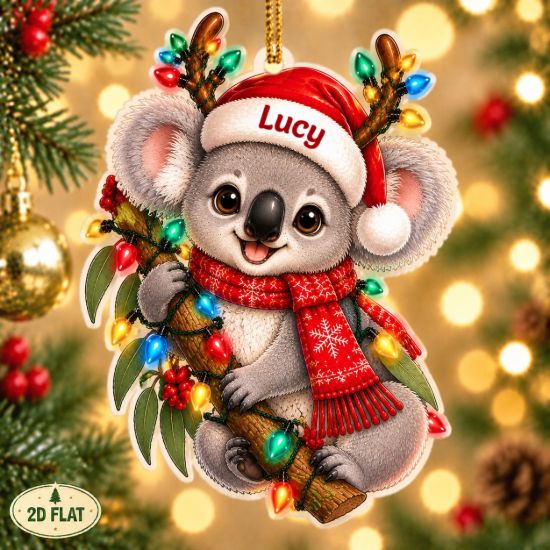 Picture of Koala Christmas Ornament, Personalized Animal Acrylic Ornament, Custom Name Koala Tree Decor, Cute Australian Wildlife Holiday Keepsake Gift