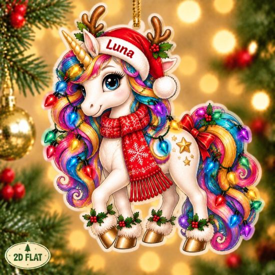 Picture of Unicorn Christmas Ornament, Personalized Acrylic Ornament, Custom Name Fantasy Unicorn Tree Decor, Magical Holiday Keepsake Gift For Kids