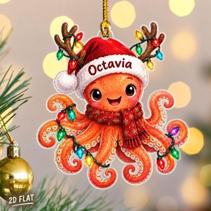 Picture of Octopus Christmas Ornament, Personalized Ocean Animal Acrylic Ornament, Custom Name Sea Life Tree Decor, Cute Marine Holiday Gift 2026