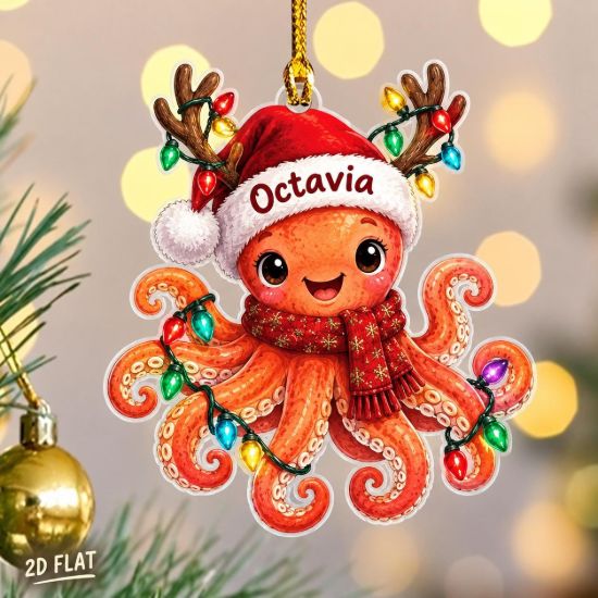 Picture of Octopus Christmas Ornament, Personalized Ocean Animal Acrylic Ornament, Custom Name Sea Life Tree Decor, Cute Marine Holiday Gift 2026