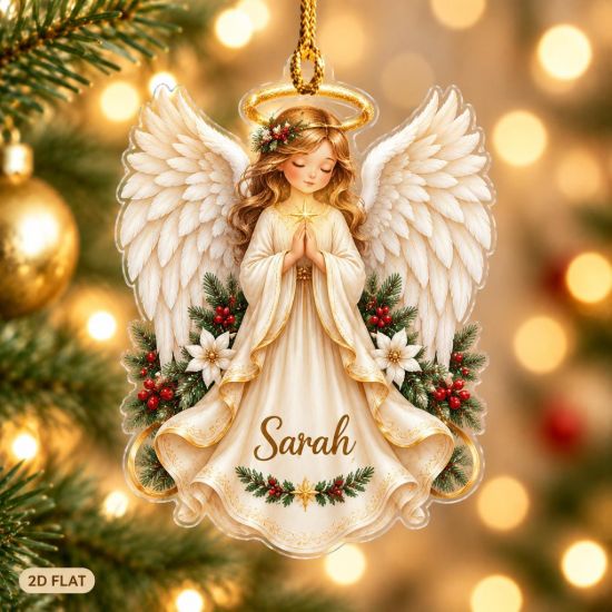 Picture of Angel Christmas Ornament, Personalized Guardian Angel Acrylic Ornament, Custom Name Religious Holiday Tree Decor, Spiritual Keepsake Gift