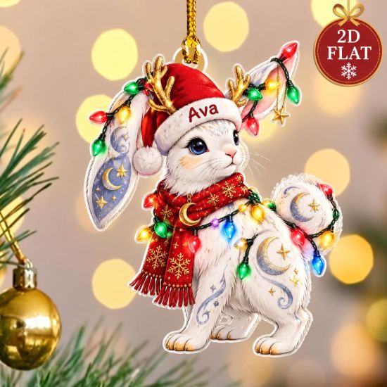 Picture of Bunny Christmas Ornament, Personalized Rabbit Acrylic Ornament, Custom Name Fantasy Bunny Tree Decor, Cute Holiday Keepsake Gift For Kids