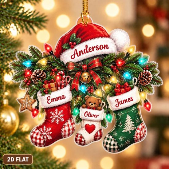Picture of Christmas Stocking Ornament, Personalized Family Acrylic Ornament, Custom Name Stocking Tree Decor, Cute Holiday Keepsake Gift For Family