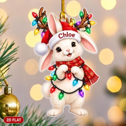 Picture of Bunny Christmas Ornament, Personalized Rabbit Acrylic Ornament, Custom Name Cute Animal Tree Decor, Holiday Keepsake Gift For Bunny Lovers