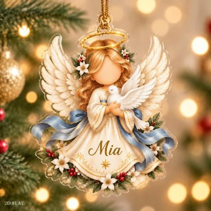 Picture of Angel Christmas Ornament, Personalized Guardian Angel Acrylic Ornament, Custom Name Religious Holiday Tree Decor, Heavenly Keepsake Gift